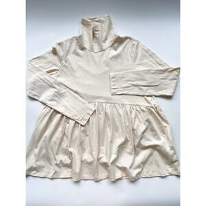 Women's Cream Roll Neck Cotton Maternity Top Size Medium